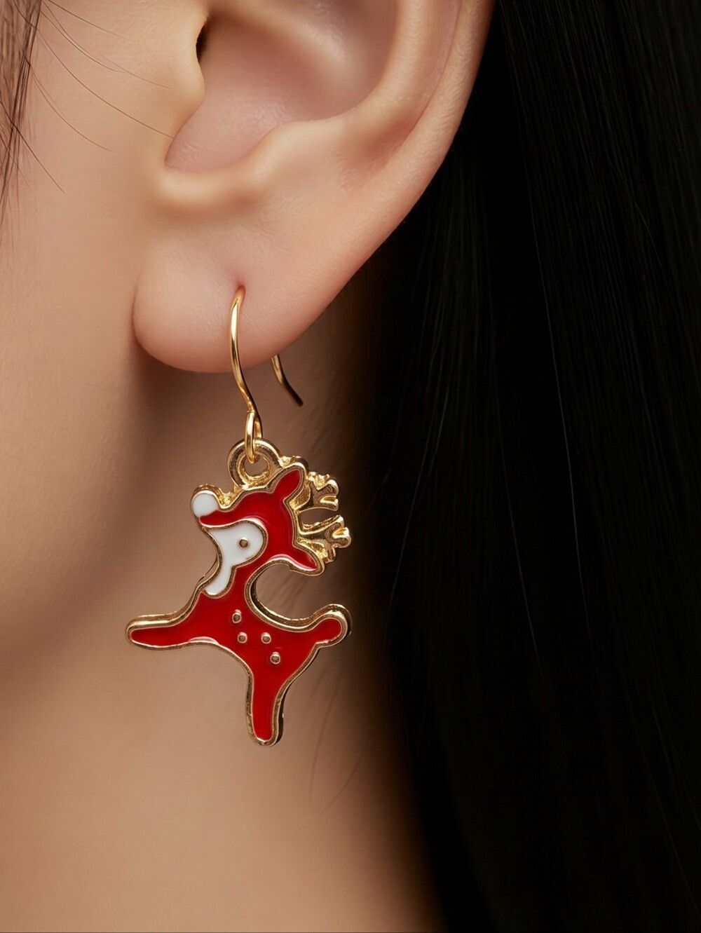 Holiday Earrings 🎄Reindeer Festive Christmas Enamel Dangle Drop Jewelry Deer